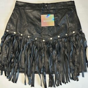 NWT Missguided Women’s Black Faux Leather Edgy Studded Fringe Mini Skirt Sz 2
